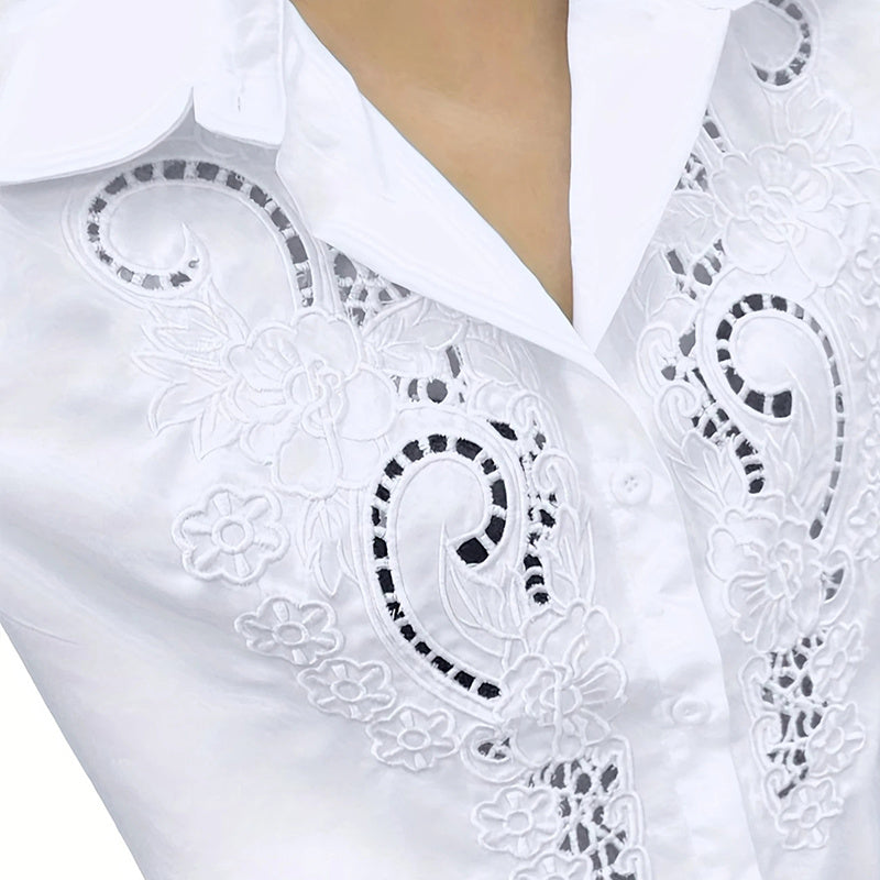 Blusa de Encaje en Contraste para Mujer de Manga Larga – Elegante y Casual para el Otoño