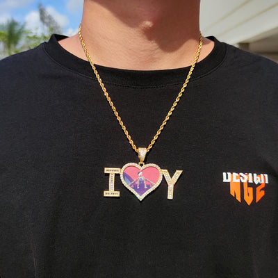 Collar con colgante de foto de corazón con patchwork de letras