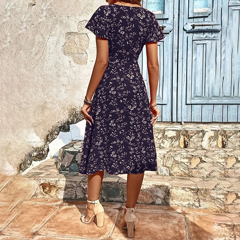 Vestido Maxi Floral de Verano para Mujer con Botones y Abertura – Estilo Bohemio Largo y Fluyente para Playa o Fiesta