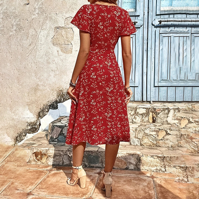 Vestido Maxi Floral de Verano para Mujer con Botones y Abertura – Estilo Bohemio Largo y Fluyente para Playa o Fiesta