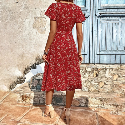 Vestido Maxi Floral de Verano para Mujer con Botones y Abertura – Estilo Bohemio Largo y Fluyente para Playa o Fiesta