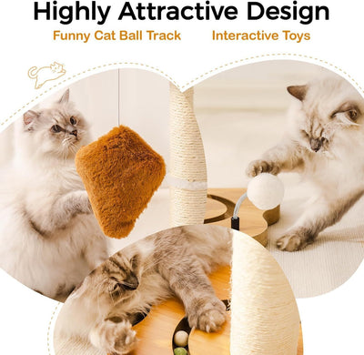 Percha Extraíble y Juguetes con Pista de Pelotas para Gatos de Interior – Color Marrón