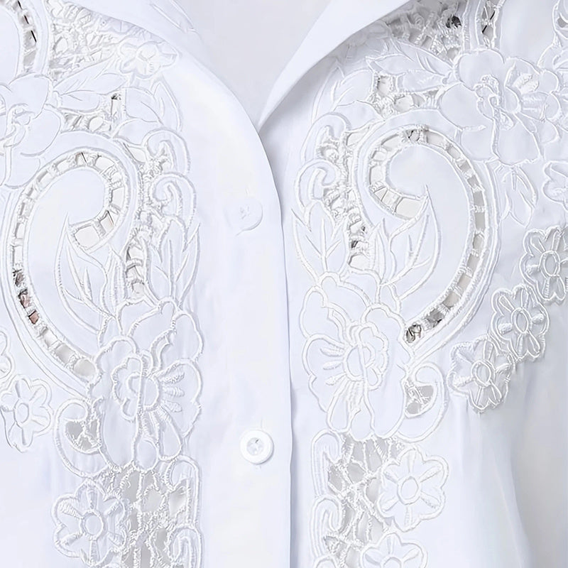 Blusa de Encaje en Contraste para Mujer de Manga Larga – Elegante y Casual para el Otoño