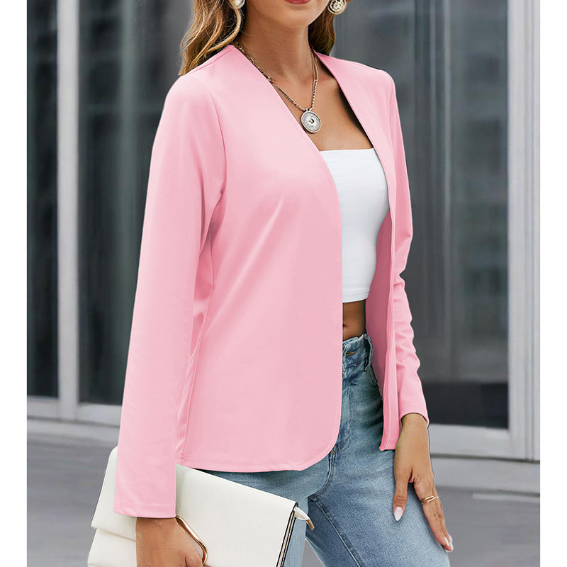 Blazer informal para mujer de talla grande, abierto al frente, de manga larga, ideal para oficina o trabajo.