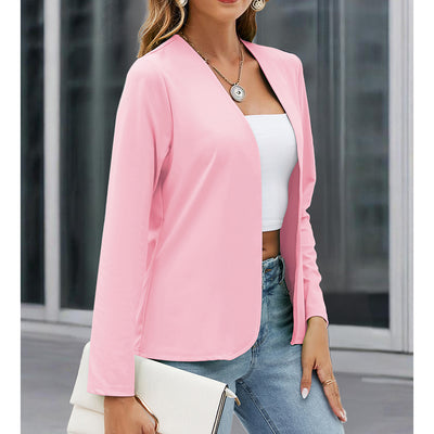 Blazer informal para mujer de talla grande, abierto al frente, de manga larga, ideal para oficina o trabajo.