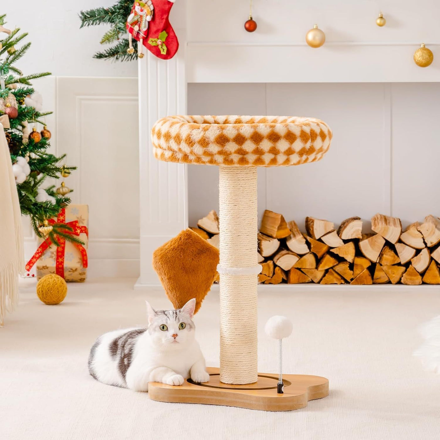 Percha Extraíble y Juguetes con Pista de Pelotas para Gatos de Interior – Color Marrón